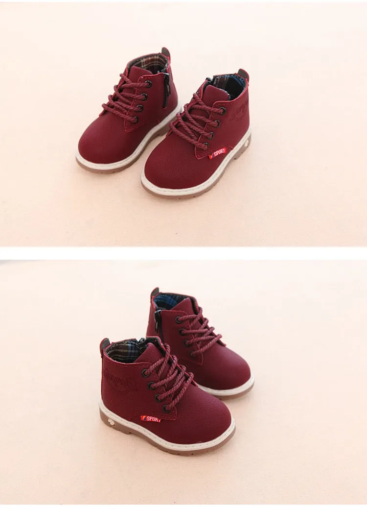 Children Casual Shoes Autumn Winter Martin Boots Boys Shoes Fashion Leather Soft Antislip Girls Boots 21-30 Sport Running Shoes