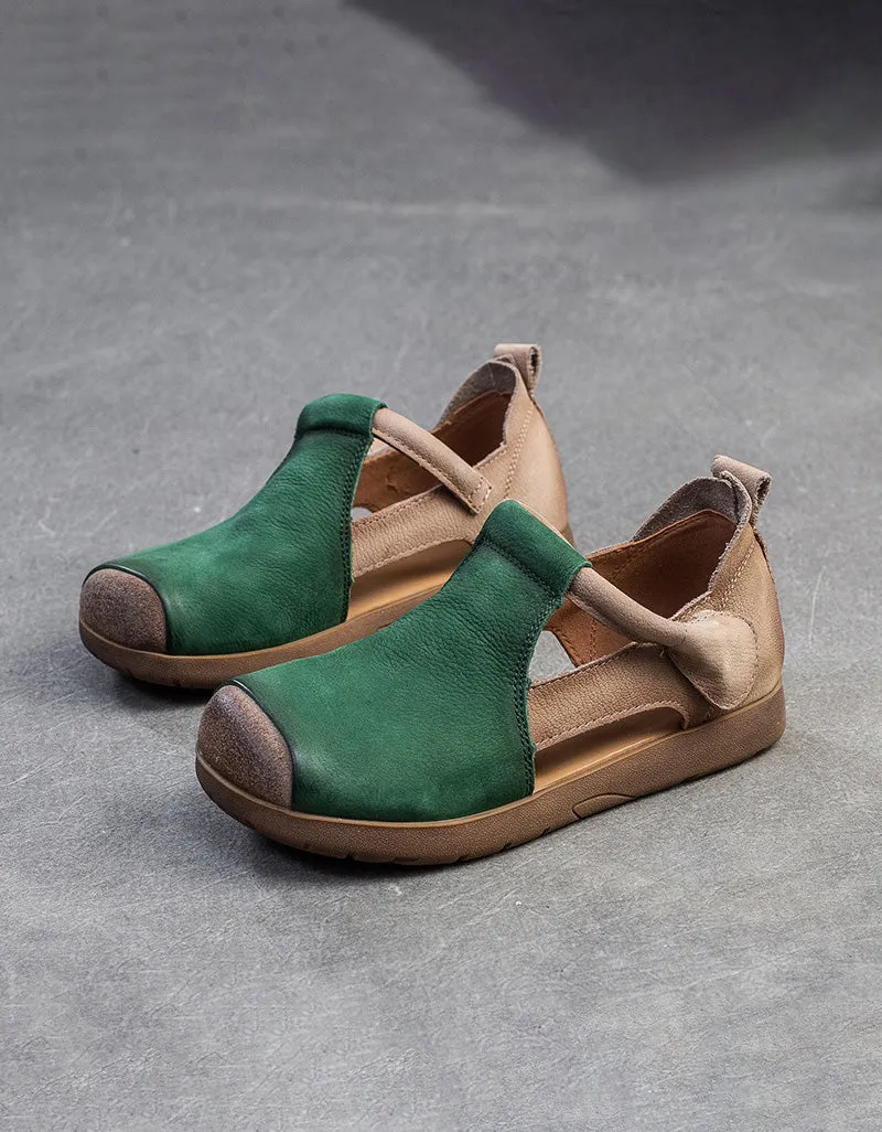 Color Matching Comfortable T-Strap Retro Flat Shoes
