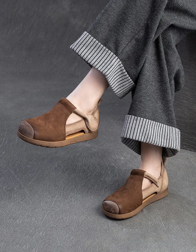 Color Matching Comfortable T-Strap Retro Flat Shoes