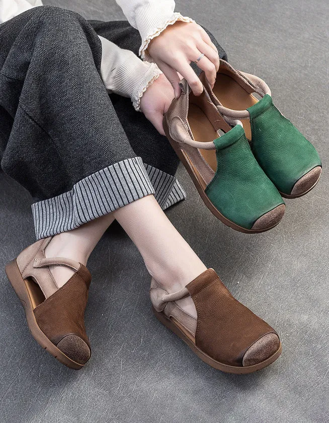 Color Matching Comfortable T-Strap Retro Flat Shoes