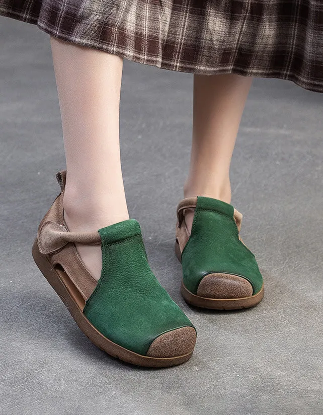 Color Matching Comfortable T-Strap Retro Flat Shoes