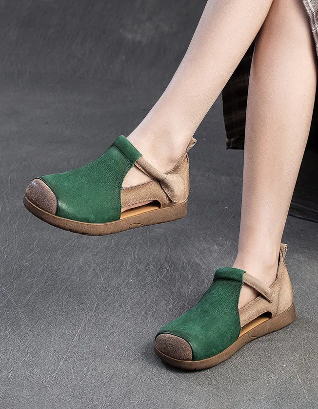 Color Matching Comfortable T-Strap Retro Flat Shoes