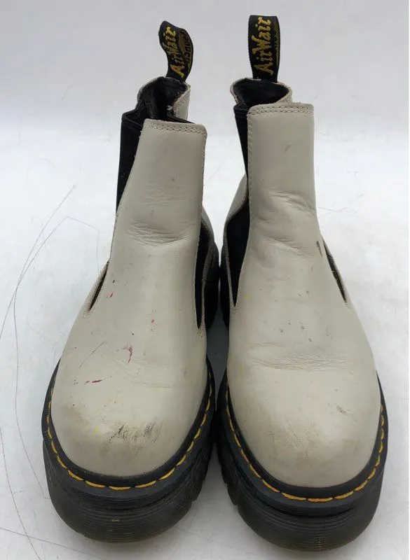 Dr. Martens Women's White Round Toe Chunky Heels Ankle Chelsea Boots - Size 9