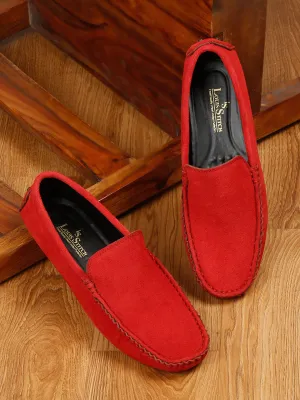 Ferrari Red Handmade Italian Suede Leather Slip-On Penny Loafers