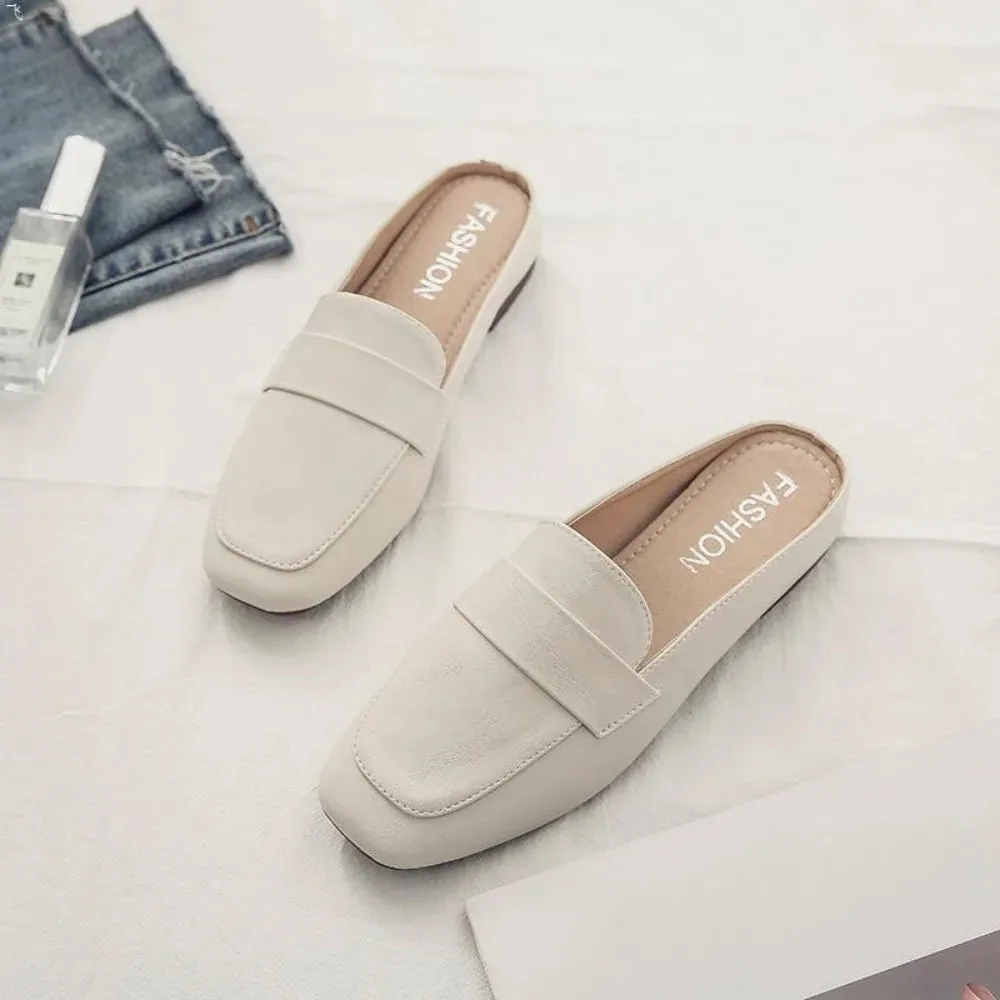 Hnzxzm Half Slippers for Women Wearing Summer New Korean Version Square Headed One Step Lazy Slippers for Women