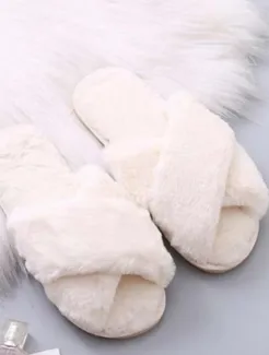 Jessica Fluffy Slippers - White