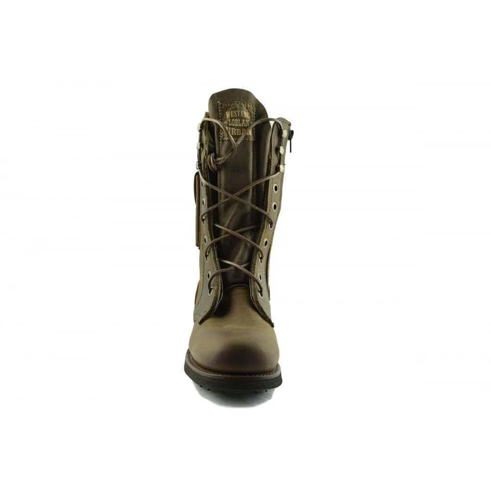 Loblan 2024 Brown Biker Boots Combat Military Lace Up Handmade Boot Side Pocket