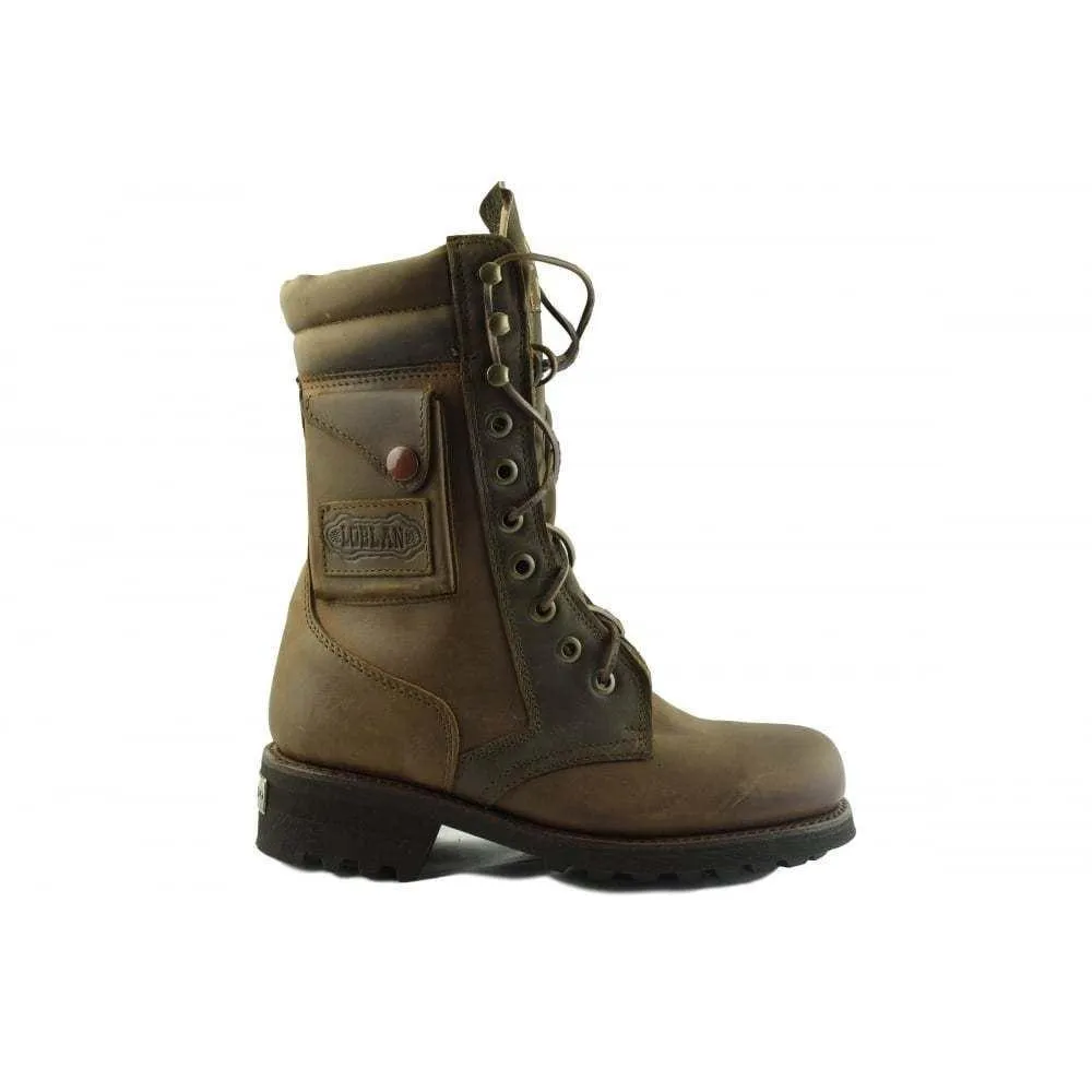Loblan 2024 Brown Biker Boots Combat Military Lace Up Handmade Boot Side Pocket