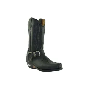 Loblan 2618 Black Waxy Leather Mens Cowboy Boots Classic Biker Western
