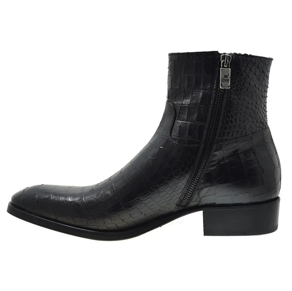 Men's Italian Shoes Jo Ghost 2039 Black Leather Print Crocodile Ankle Boots