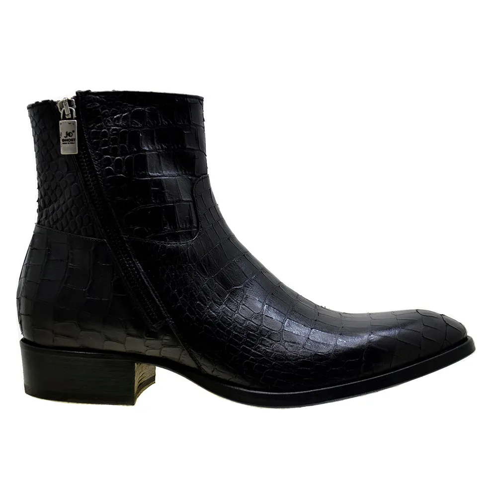 Men's Italian Shoes Jo Ghost 2039 Black Leather Print Crocodile Ankle Boots
