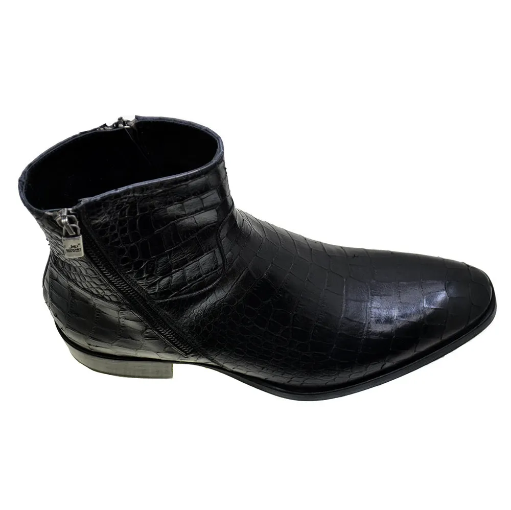 Men's Italian Shoes Jo Ghost 2039 Black Leather Print Crocodile Ankle Boots