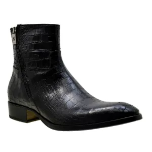 Men's Italian Shoes Jo Ghost 2039 Black Leather Print Crocodile Ankle Boots