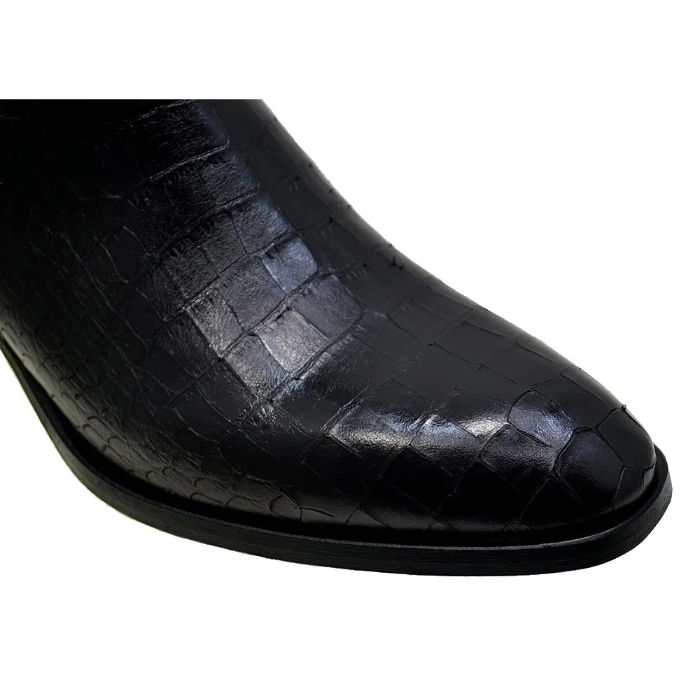 Men's Italian Shoes Jo Ghost 2039 Black Leather Print Crocodile Ankle Boots