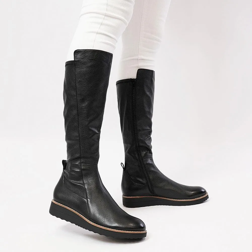 Oletta Black Leather Knee High Boots