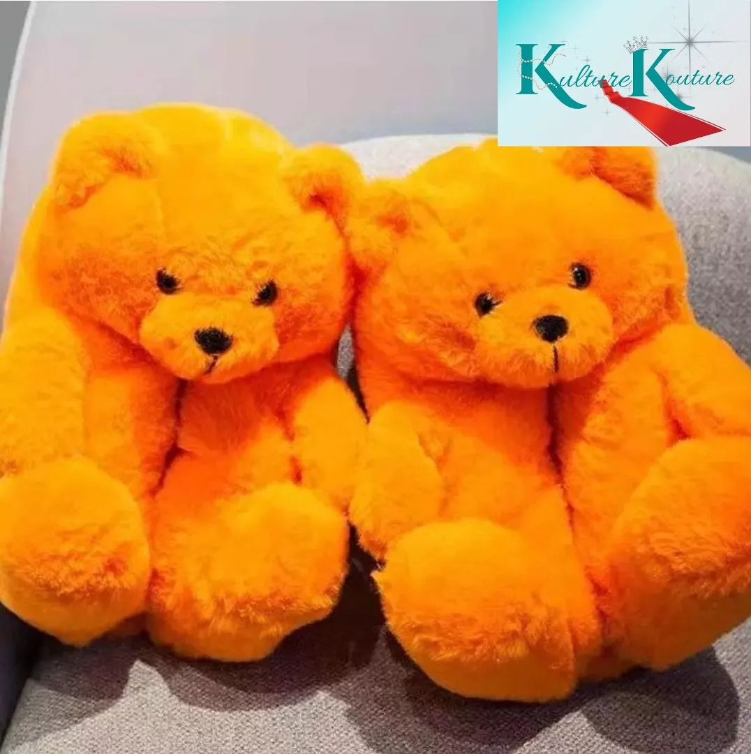Orange Teddy Bear Slippers