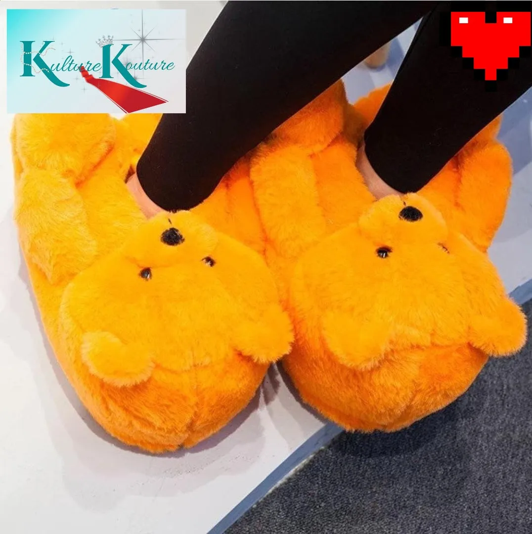 Orange Teddy Bear Slippers