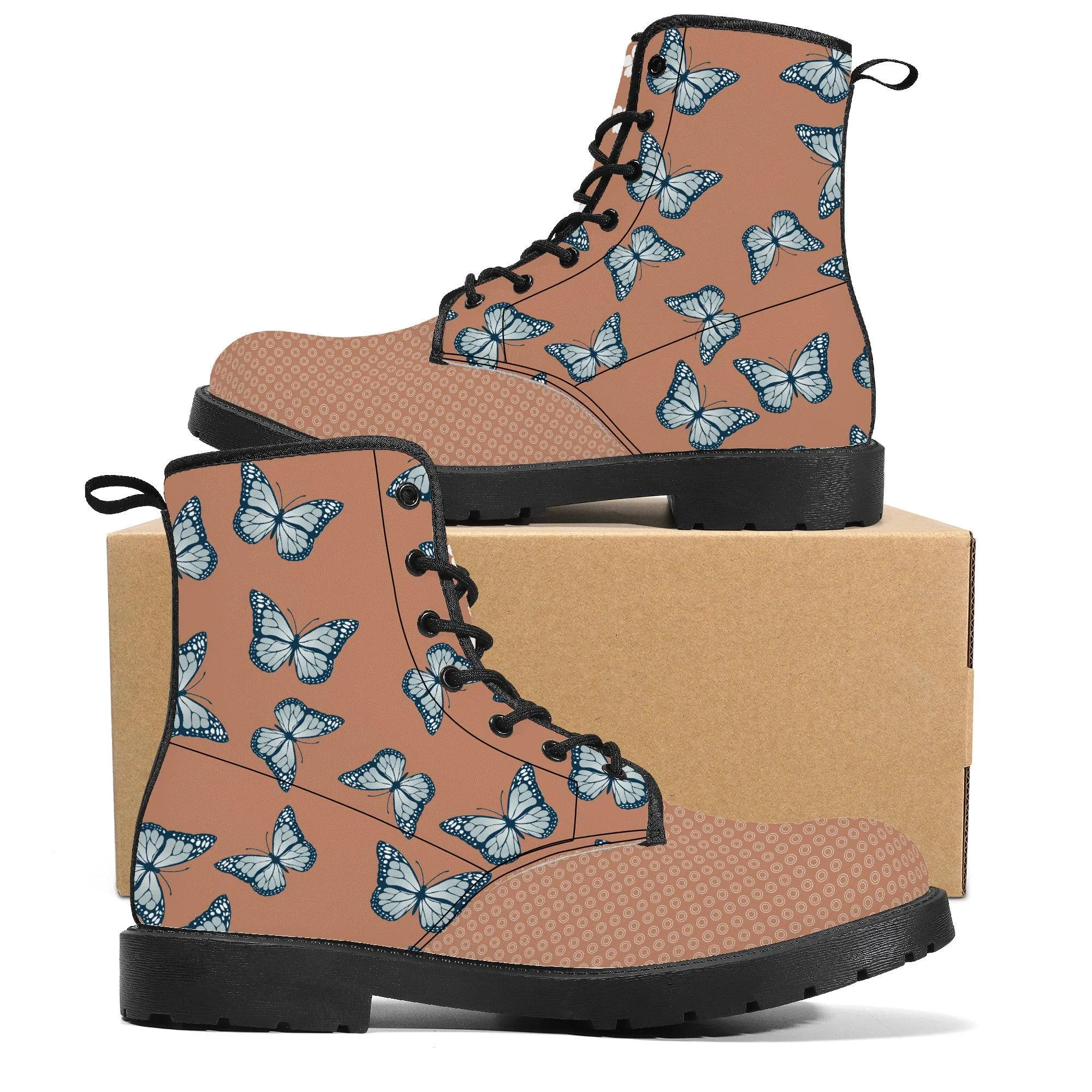 Red Amber Butterfly Vegan Leather Boots