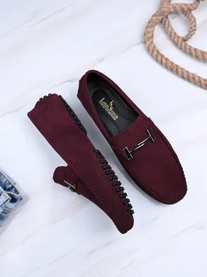 Rosewood Handmade Italian Suede Leather Penny Loafers with Designer Buckle