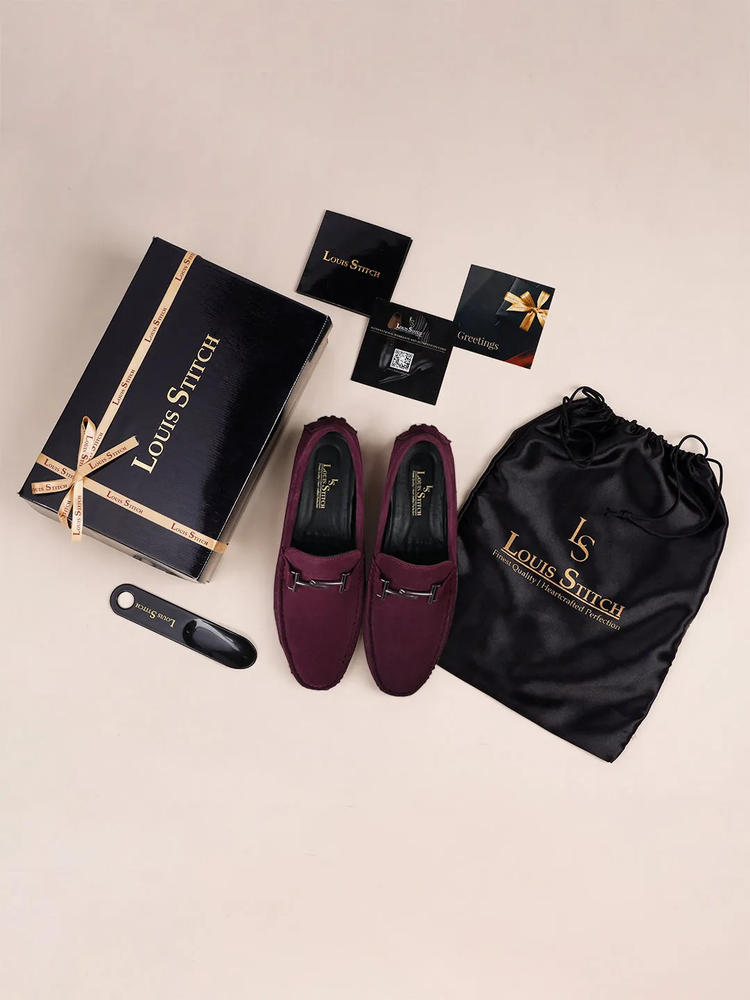 Rosewood Handmade Italian Suede Leather Penny Loafers with Designer Buckle