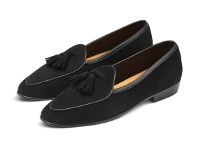 Sagan Classic Tassel Loafers in Obsidian Black Asteria Suede with Leather Sole