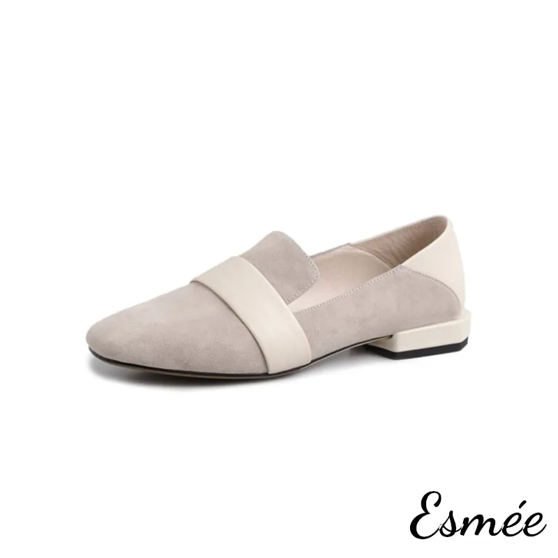 Suede Loafers with Thick Leather Straps