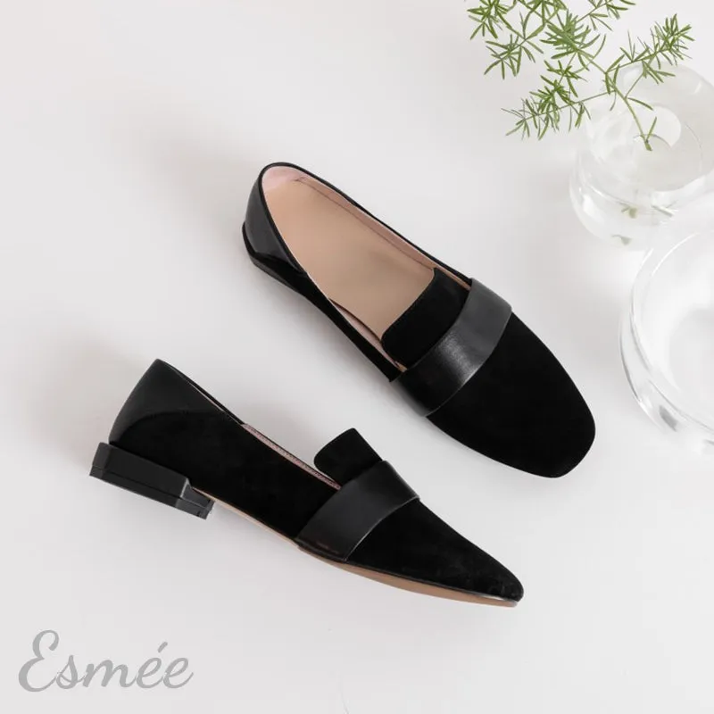 Suede Loafers with Thick Leather Straps
