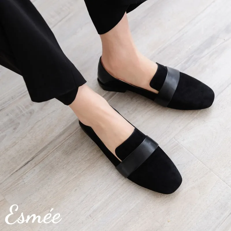 Suede Loafers with Thick Leather Straps