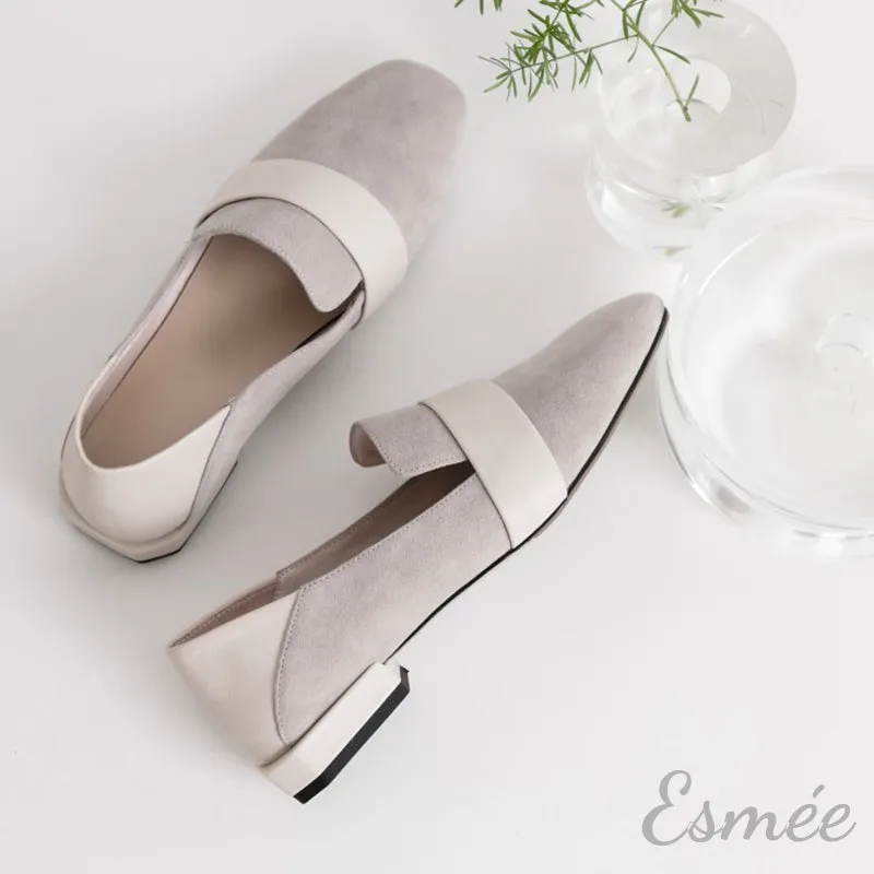 Suede Loafers with Thick Leather Straps