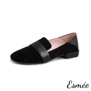 Suede Loafers with Thick Leather Straps