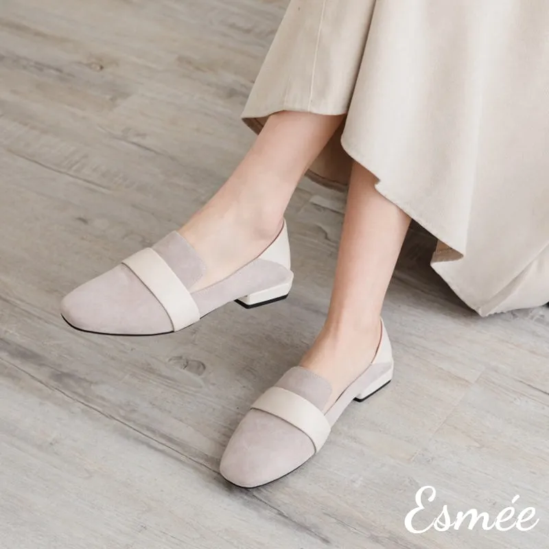 Suede Loafers with Thick Leather Straps
