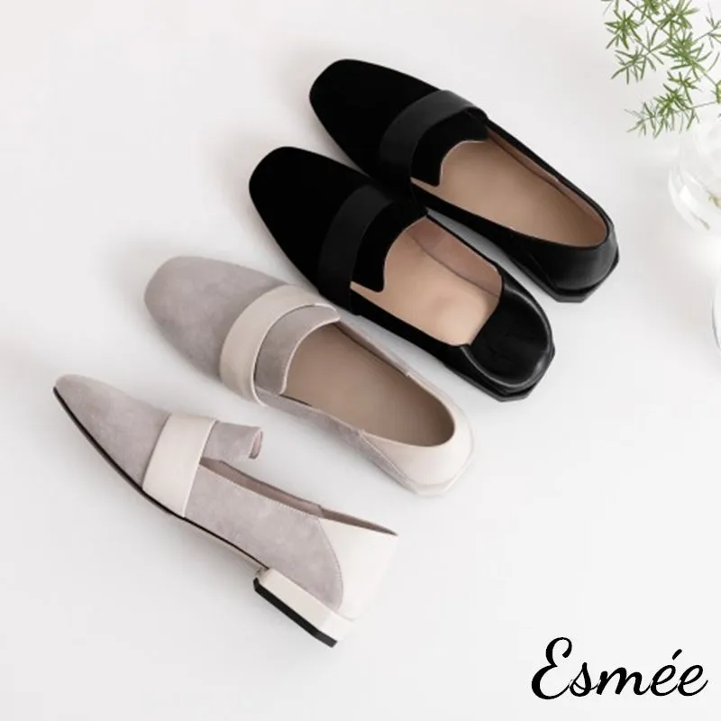 Suede Loafers with Thick Leather Straps