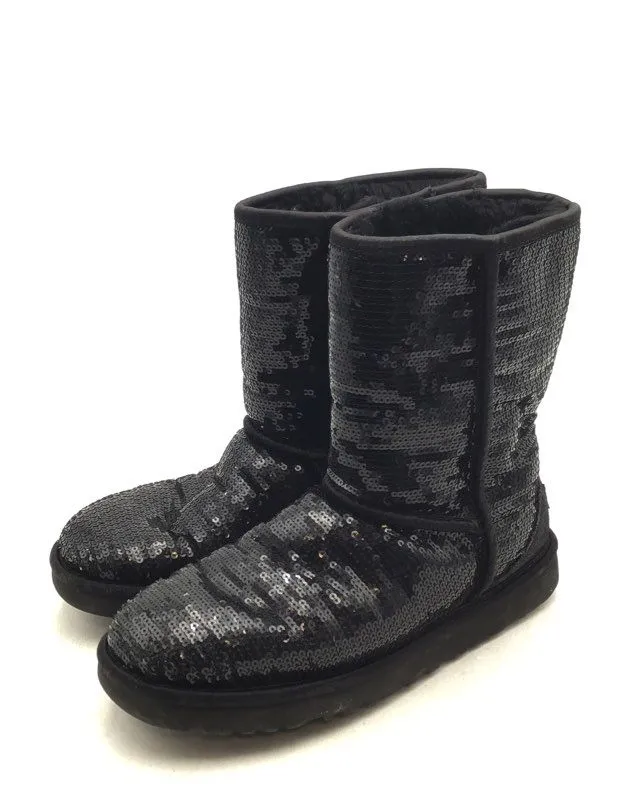 Ugg Women's Australia Classic Zodiac Black Sequin Sparkle Snow Boots - Size 9