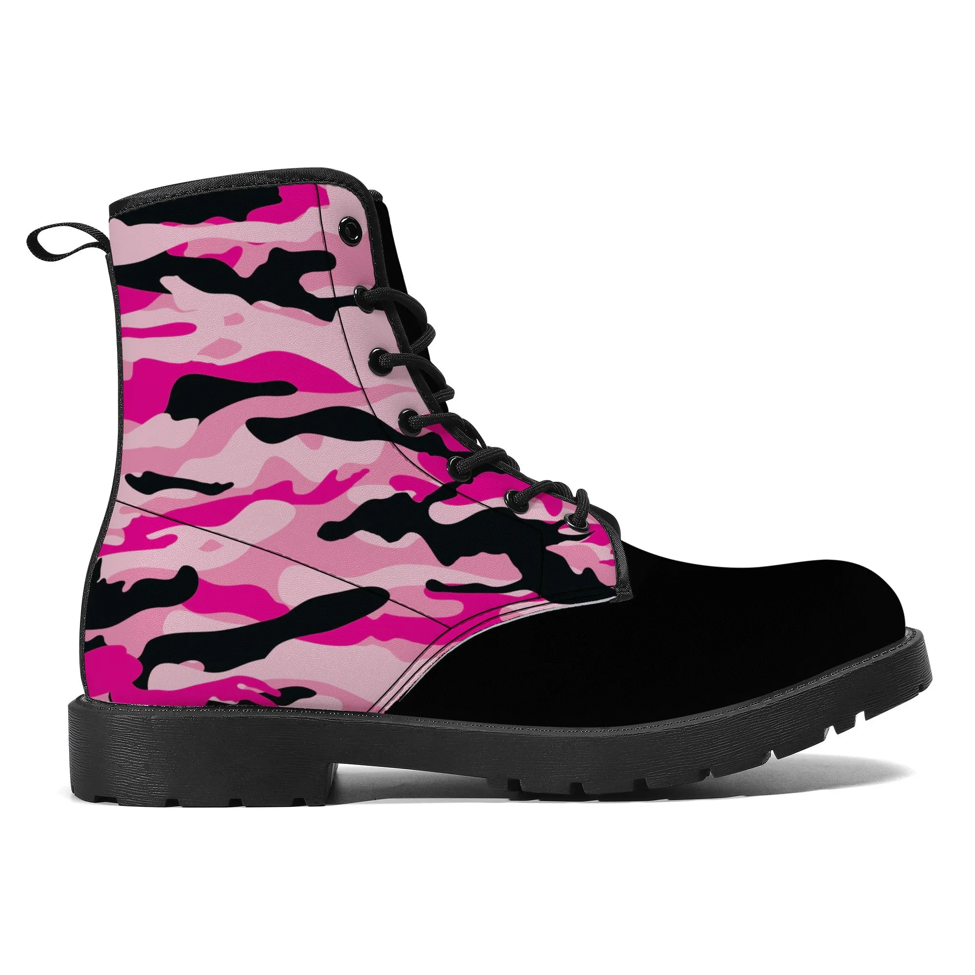 Unisex - Synthetic Leather Boots - Pink Camoflauge