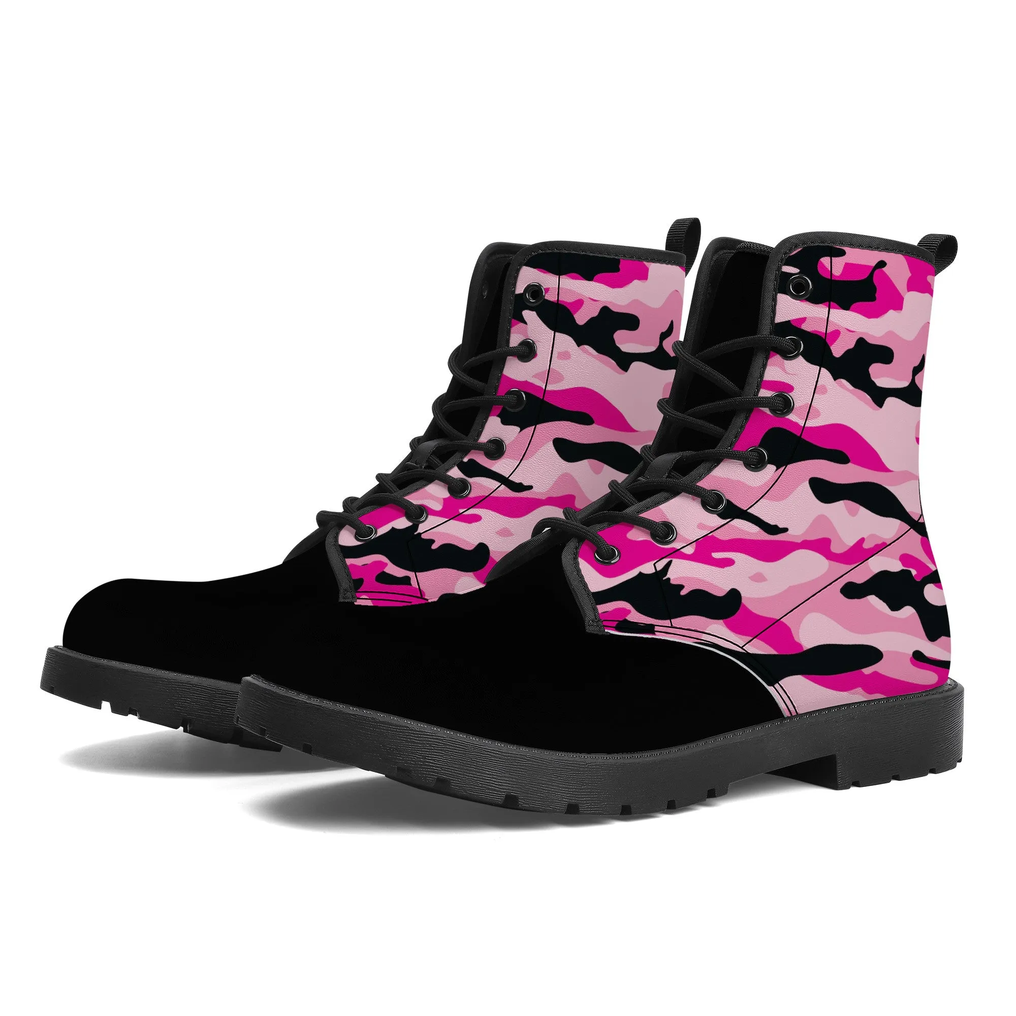 Unisex - Synthetic Leather Boots - Pink Camoflauge