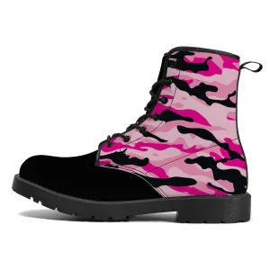 Unisex - Synthetic Leather Boots - Pink Camoflauge