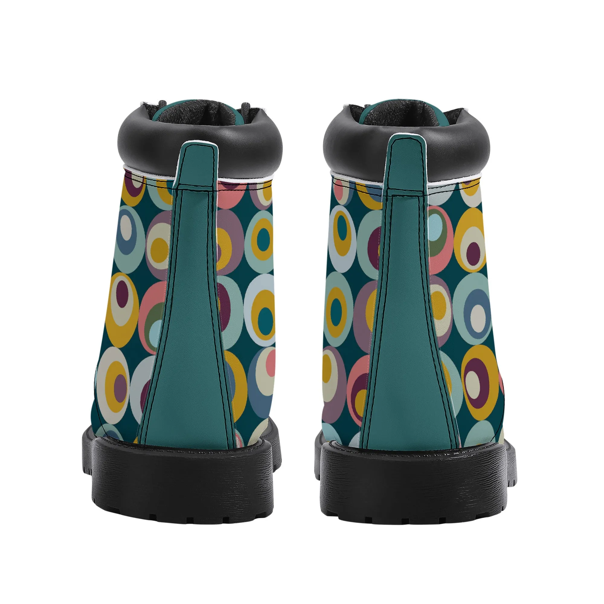 Unisex Synthetic Leather Boots With Cuff - Turquoise