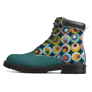 Unisex Synthetic Leather Boots With Cuff - Turquoise