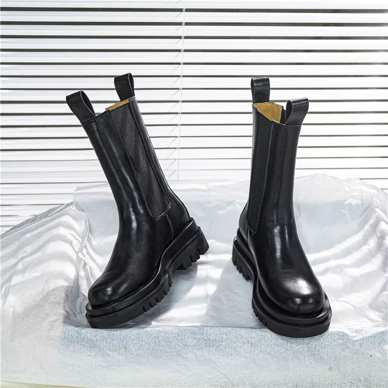 Women's Platform Chelsea Boots Elastic Black Chunky Boots