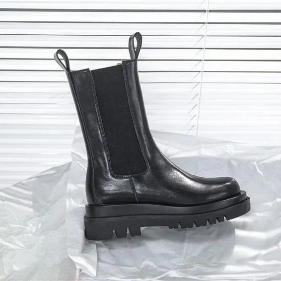 Women's Platform Chelsea Boots Elastic Black Chunky Boots