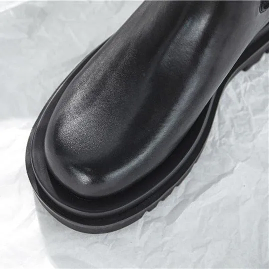 Women's Platform Chelsea Boots Elastic Black Chunky Boots