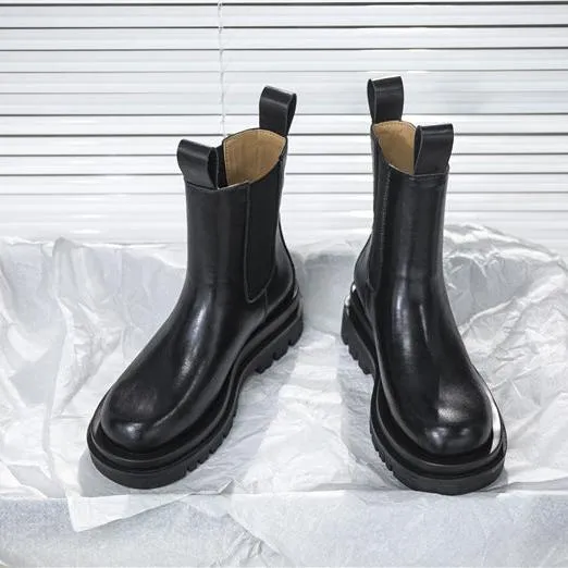 Women's Platform Chelsea Boots Elastic Black Chunky Boots