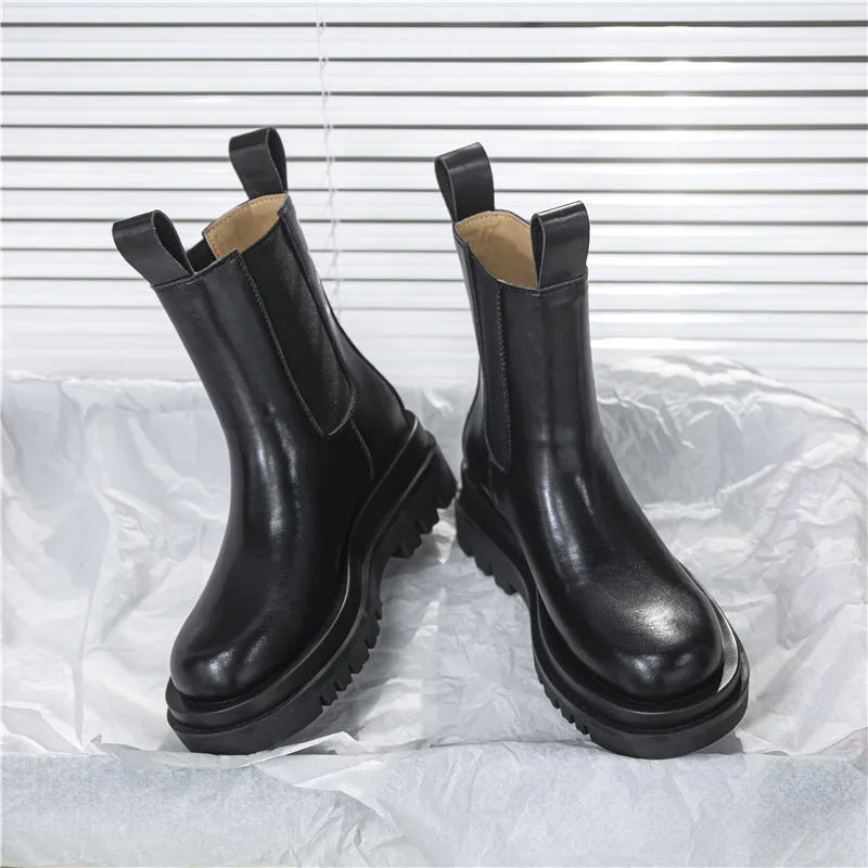 Women's Platform Chelsea Boots Elastic Black Chunky Boots