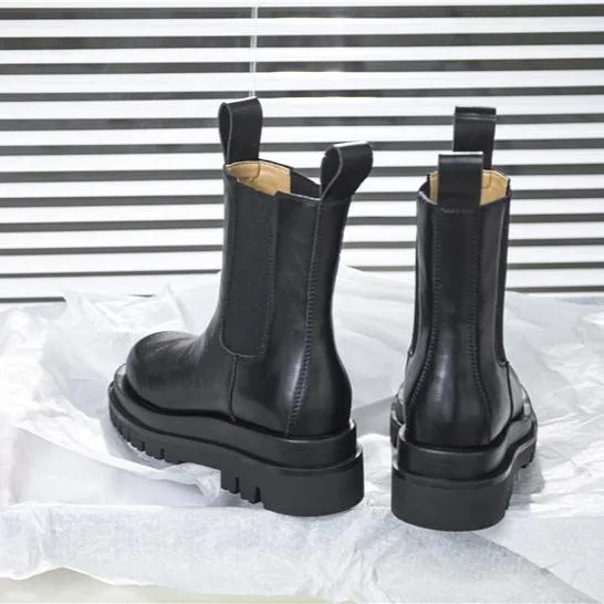 Women's Platform Chelsea Boots Elastic Black Chunky Boots