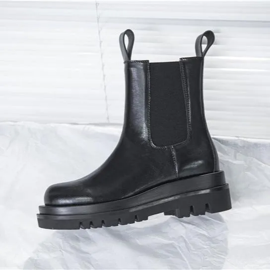 Women's Platform Chelsea Boots Elastic Black Chunky Boots