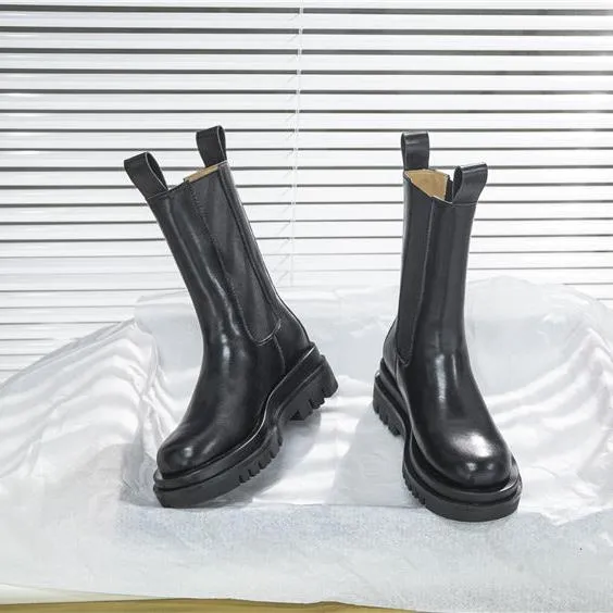 Women's Platform Chelsea Boots Elastic Black Chunky Boots
