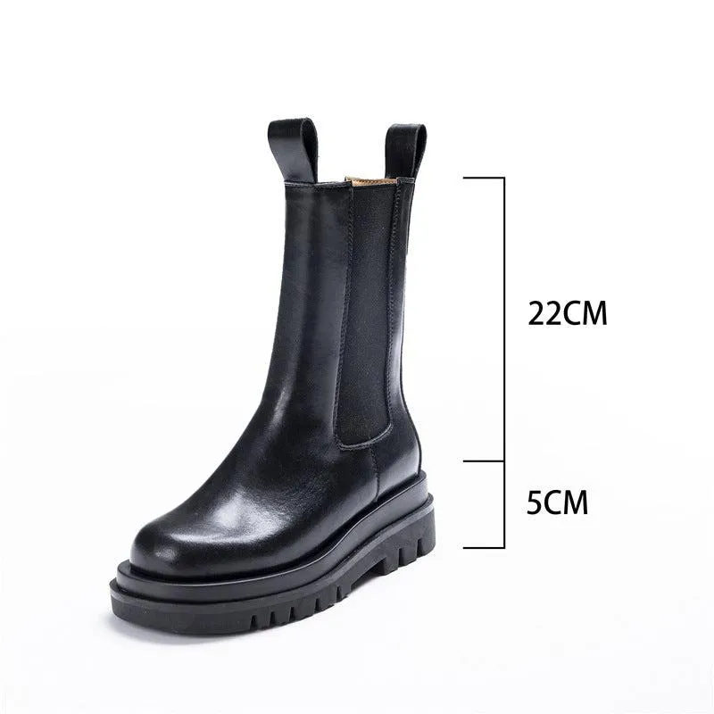 Women's Platform Chelsea Boots Elastic Black Chunky Boots