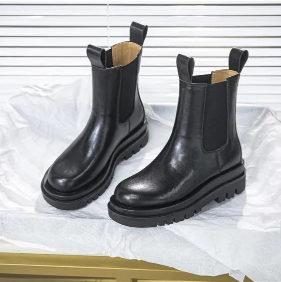 Women's Platform Chelsea Boots Elastic Black Chunky Boots
