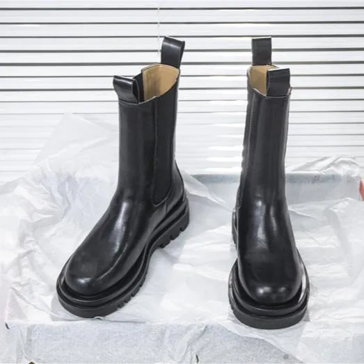 Women's Platform Chelsea Boots Elastic Black Chunky Boots