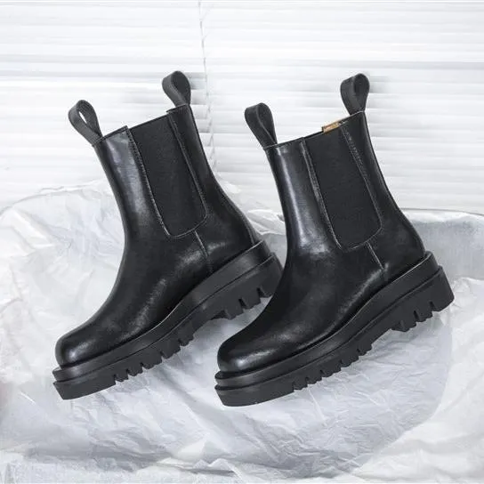 Women's Platform Chelsea Boots Elastic Black Chunky Boots